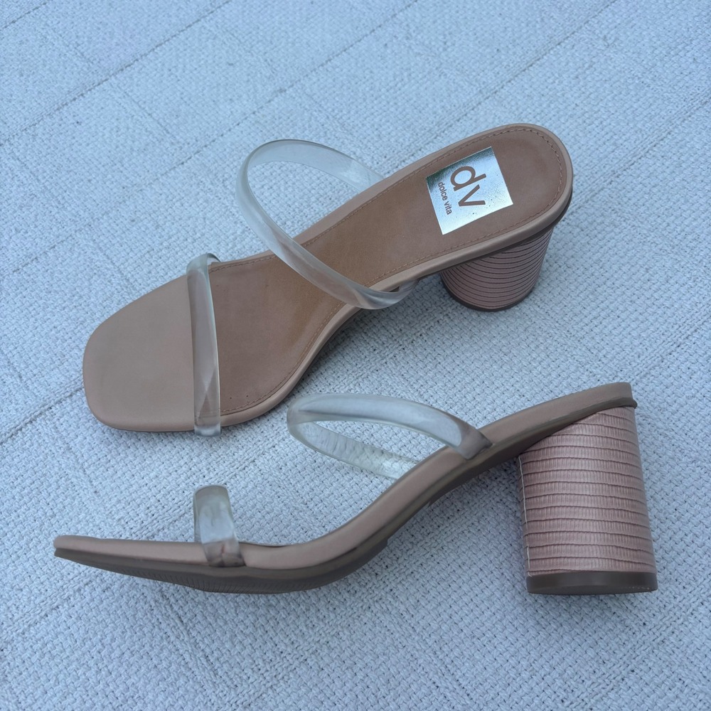 Women's 8 Dolce Vita Merrick Light Pink Embossed Clear Strap Heeled Sandals
